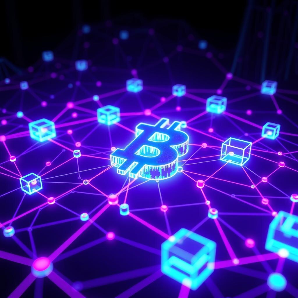 Abstract blockchain network and digital asset technology visualization
